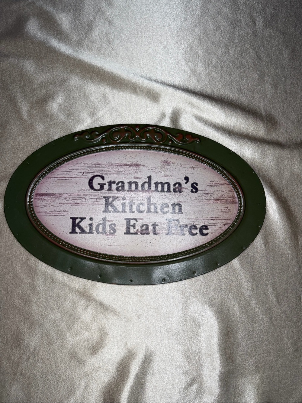 At Home America Grandma's Kitchen Kids Eat Free Oval Metal Wall Sign Farmhouse